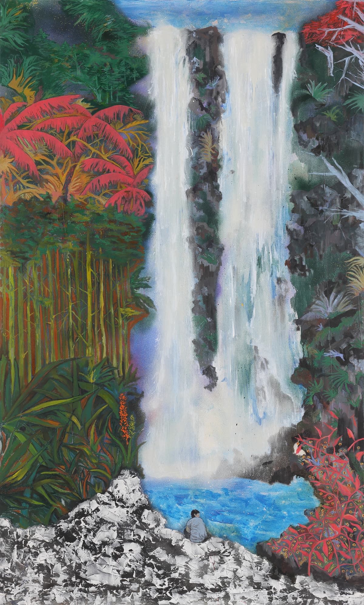 Waterfall in sunny day. 162 x 97 cm. Mixed media. 2021