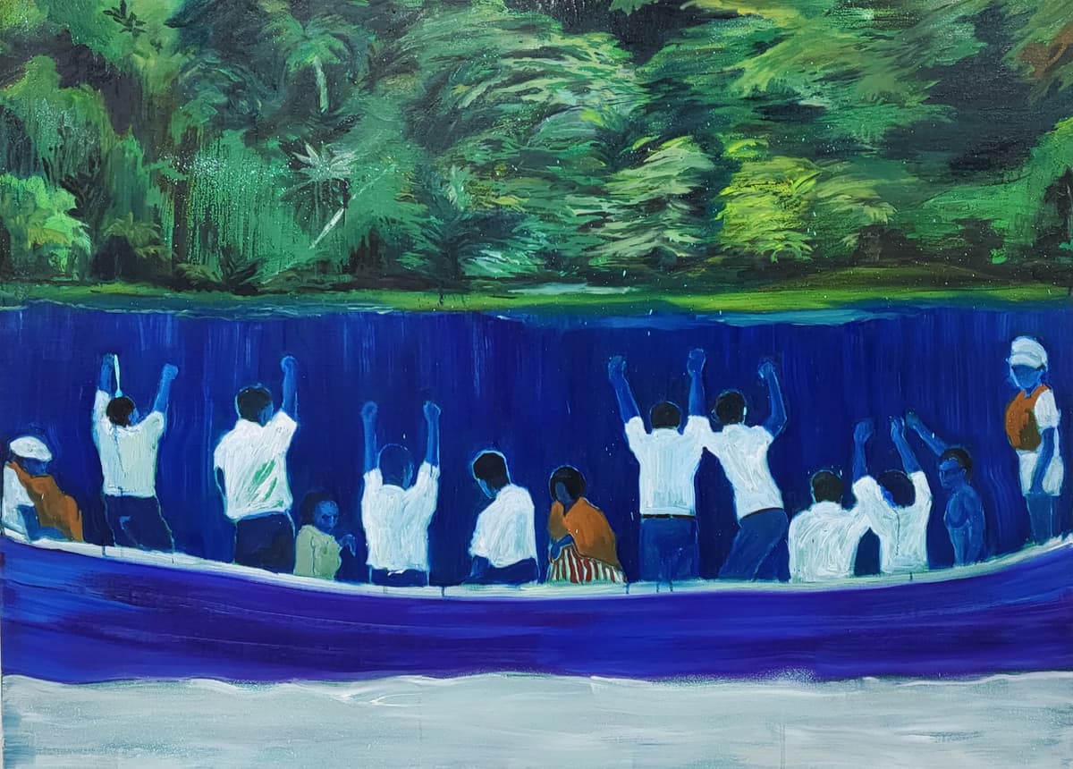 Escaping.91 x 116 cm Oil and acrylic on canvas. 2022