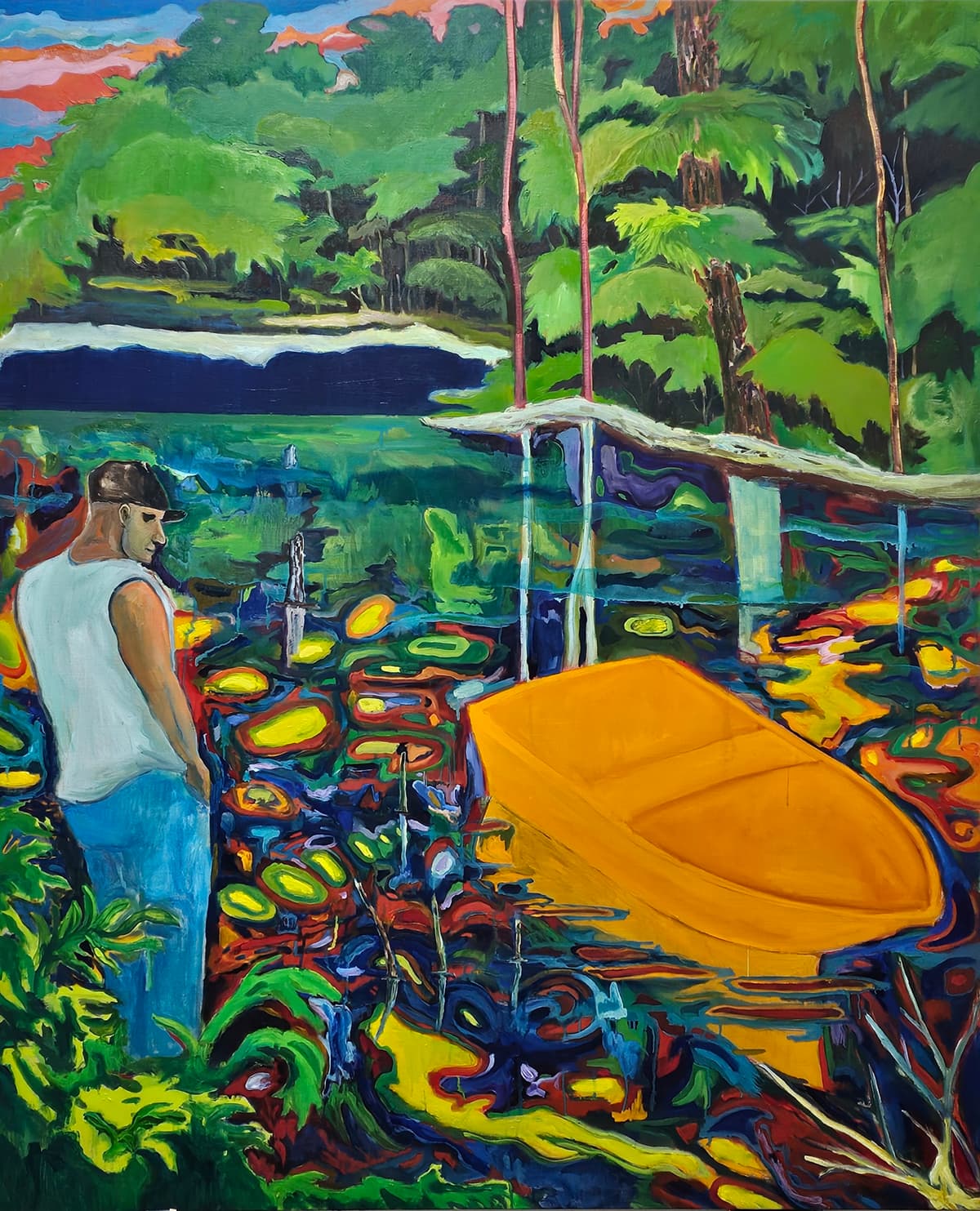 A ornage boat. 162 x 130 cm. Oil on canvas. 2024